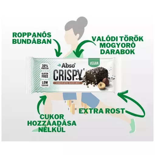 Abso Crispy Bar, Csokoládés-mogyorókrémes ízű vegán fehérjeszelet - 50 g