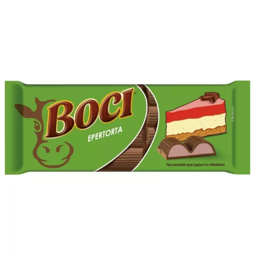 Boci – Ciocolată cu lapte și umplutură de tort cu căpșuni, 100g