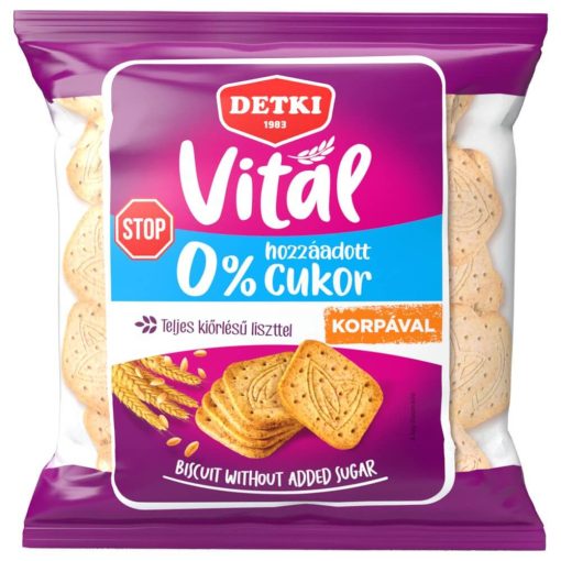 Detki Vitál teljes kiőrlésű cukormentes édes keksz, 170 g