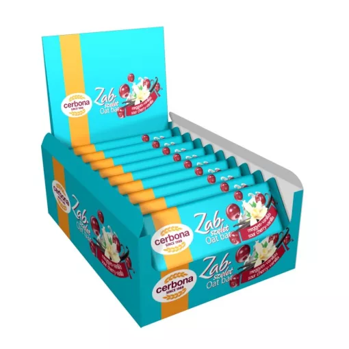 Cerbona Baton din fulgi de ovăz Vișine-vanilie, cu glazură albă 20 x 40 g / 20 buc