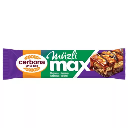 Cerbona MAX Mogyorós müzliszelet, sós-karamella réteggel, kakaós bevonó talppal 20 x 30g / 20 db