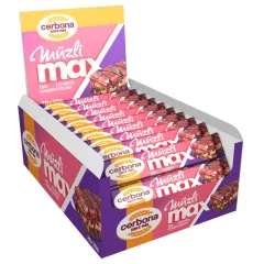   Cerbona MAX Epres-csokoládés müzliszelet, málnás-karamella réteggel, kakaós bevonó talppal 20 x 30g / 20 db