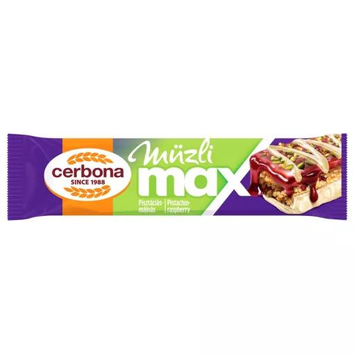 Cerbona MAX baton cu müsli, fistic și zmeură – 30 g