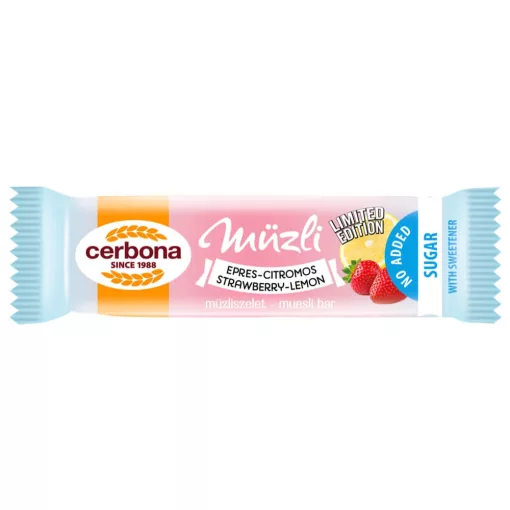 Cerbona Baton musli cu căpșuni și lămâie, 20 g