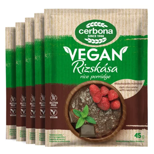 Terci de orez vegan cu ciocolată și zmeură Cerbona, fără gluten, fără lactoză - 5 x 45 g / Pachet de gustări