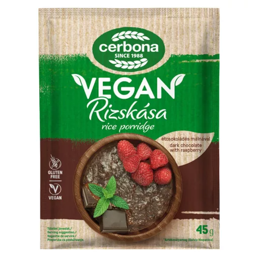 Terci de orez vegan cu ciocolată și zmeură Cerbona, fără gluten, fără lactoză - 5 x 45 g / Pachet de gustări