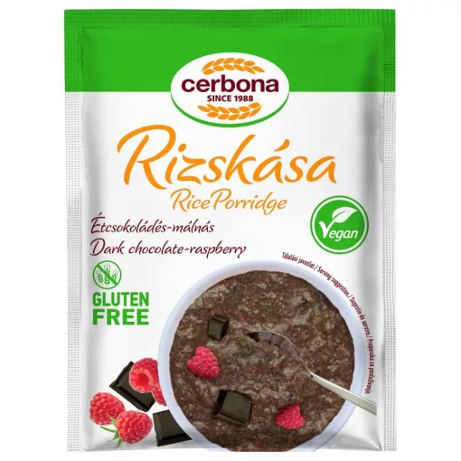 Terci de orez vegan cu ciocolată și zmeură Cerbona, fără gluten, fără lactoză - 5 x 45 g / Pachet de gustări