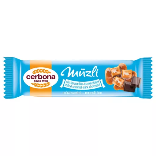 Cerbona Salty-caramel-ciocolata neagră baton musli, cu talpă din glazură cu cacao, 20 g