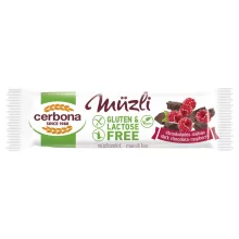 Big baton musli cu ciocolată, zmeură și glazură de cacao Cerbona, fără gluten, fără lactoză - 35 g