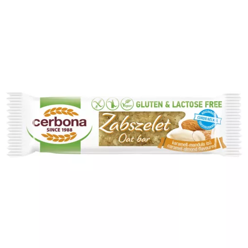 Baton ovăz cu caramel și migdale Cerbona, fără gluten, fără lactoză, cu îndulcitori - 40 g
