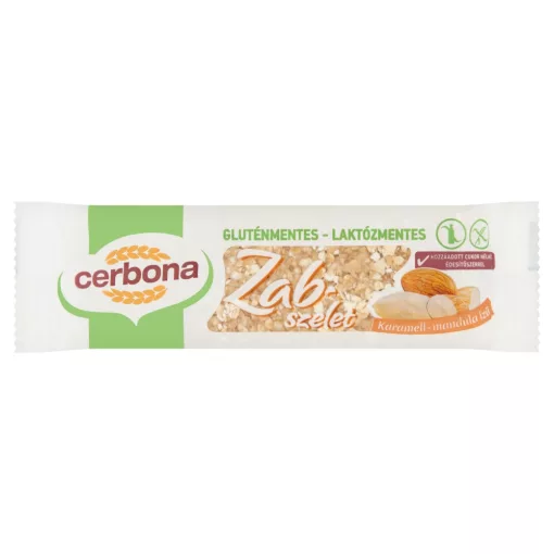 Baton ovăz cu caramel și migdale Cerbona, fără gluten, fără lactoză, cu îndulcitori - 40 g