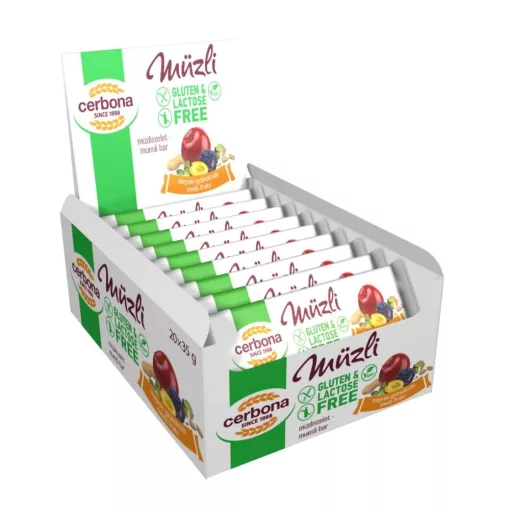 Big baton musli cu semințe și fructe, Cerbona, fără gluten și fără lactoză - 20 x 35 g / 20 buc