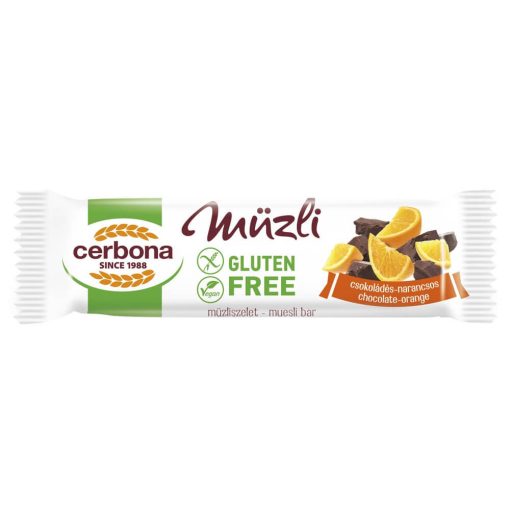 Cerbona Big Gluténmentes Csokoládés-narancsos müzliszelet kakaós bevonó talppal 20 x 35g / 20 db