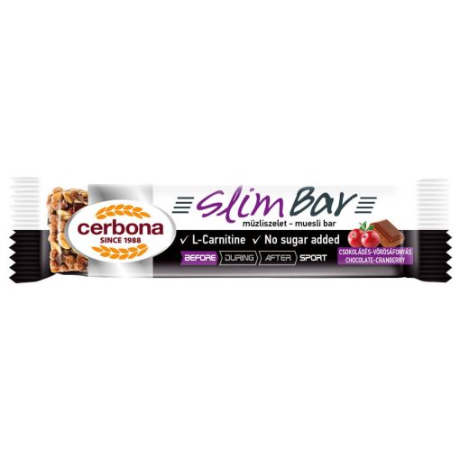Baton de cereale cu ciocolată și afine roșii Cerbona Sport-Slim, cu L-carnitină și îndulcitor - 35 g
