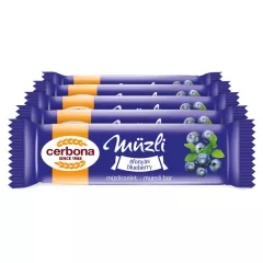   Baton musli cu afine și cu glazură de iaurt Cerbona - 5 x 20 g / Pachet de gustări