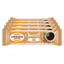 Baton musli cu cafea și glazură albă Cerbona - 5 x 20 g / Pachet de gustări