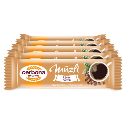Baton musli cu cafea și glazură albă Cerbona - 5 x 20 g / Pachet de gustări
