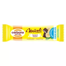 Baton musli cu banane și glazură de cacao Cerbona, cu îndulcitori - 20 g