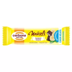   Baton musli cu banane și glazură de cacao Cerbona, cu îndulcitori - 20 g