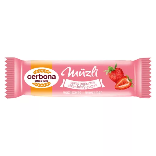 Baton musli cu căpșuni și iaurt, cu glazură de căpșuni Cerbona, cu îndulcitori - 20 x 20 g / 20 buc