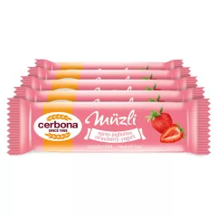   Baton musli cu căpșuni și iaurt, cu glazură de căpșuni Cerbona, cu îndulcitori - 5 x 20 g / Pachet de gustări