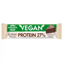 Baton proteic vegan cu aromă de tort de ciocolată, cu glazură de cacao, Cerbona, fără gluten, cu îndulcitori - 5 x 40 g / Pachet de gustări