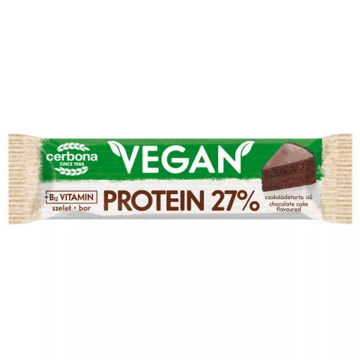 Baton proteic vegan cu aromă de tort de ciocolată, cu glazură de cacao, Cerbona, fără gluten, cu îndulcitori - 5 x 40 g / Pachet de gustări