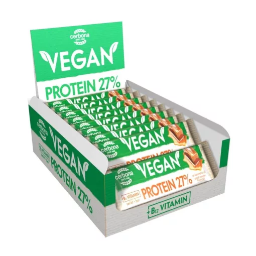 Cerbona Vegan Magas fehérjetartalmú sós-karamelllás ízű szelet kakaós bevonattal, édesítőszerekkel, gluténmentes 20 x 40 g / 20 db