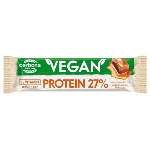 Cerbona Vegan Magas fehérjetartalmú sós-karamelllás ízű szelet kakaós bevonattal, édesítőszerekkel, gluténmentes 20 x 40 g / 20 db