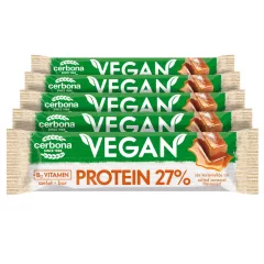   Baton proteic vegan cu aromă de caramel sărat, cu glazură de cacao, Cerbona, fără gluten, cu îndulcitori - 5 x 40 g / Pachet de gustări