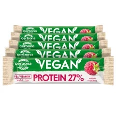   Baton proteic vegan cu aromă de zmeură, cu glazură de cacao, Cerbona, fără gluten, cu îndulcitori - 5 x 40 g / Pachet de gustări