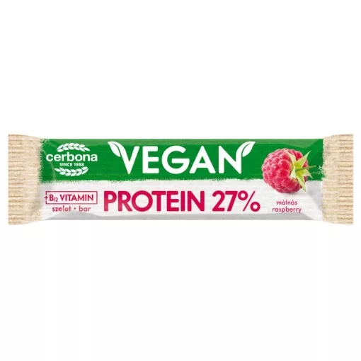 Baton proteic vegan cu aromă de zmeură, cu glazură de cacao, Cerbona, fără gluten, cu îndulcitori - 5 x 40 g / Pachet de gustări