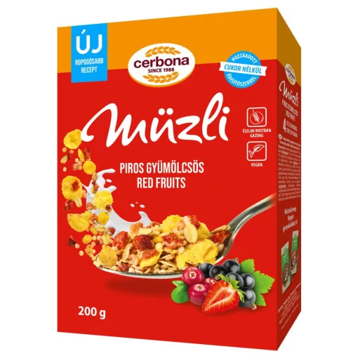 Cerbona Musli cu fructe roșii cu îndulcitor și fără zahăr adăugat - 200 g
