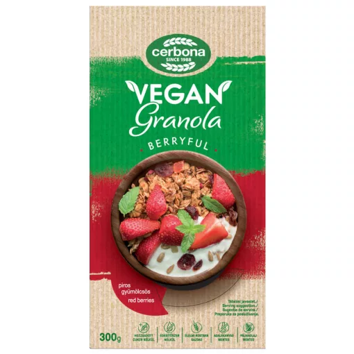 Granola cu fructe roșii, vegane, Cerbona, fără zahăr adăugat - 300 g