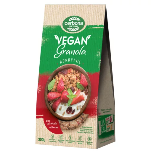 Granola cu fructe roșii, vegane, Cerbona, fără zahăr adăugat - 300 g