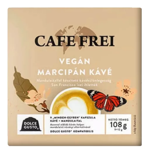 Café Frei, Dolce-Gusto Vegán marcipán kávékapszula növényi tejjel, 9db kapszula/dobozos kiszerelésben