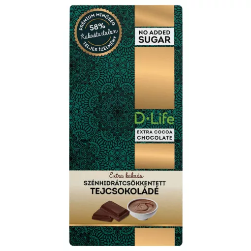 D-Life Extra kakaós szénhidrátcsökkentett tejcsokoládé - Táblás - 80 g