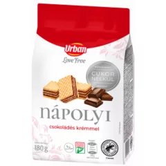   URBAN Love Free, Napolitane cu ciocolată fără adaos de zahăr, 180 g x 10 buc/ cutie