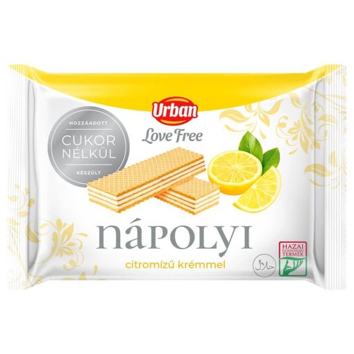 URBAN Love Free, Napolitane cu aromă de lămâie, fără adaos de zahăr, 65 g